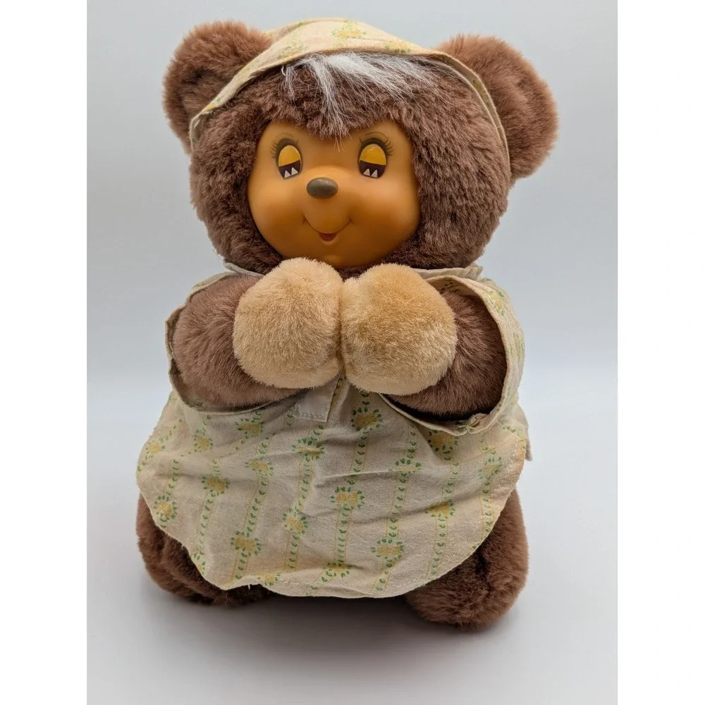 Teddy Bear Plush Brown Vinyl Face Sleeping Eyes Nightcap Gown 13in TB Trading Co